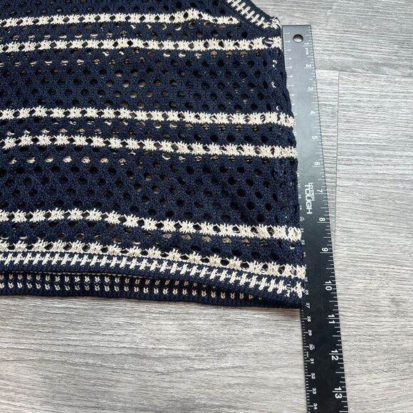 Solitaire Two Pc Open Knit Navy white stripe Crochet Skirt tank set boho NWT Med - Picture 4 of 8
